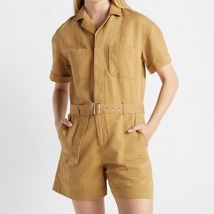 Club Monaco Tan Linen Blend Short Sleeve Utility Jumpsuit Size 4
